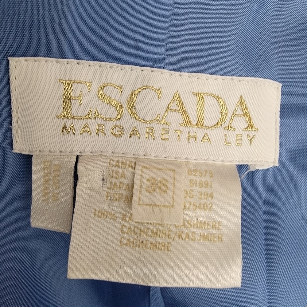 Escada Blazer Sz 36 Blue Gray 100% Cashmere Windowpane Tailored Jacket US 6 - Picture 4 of 6